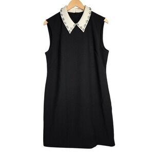 J. Crew Embellished collared‎ shift dress in stretch crepe Black 14 NWT